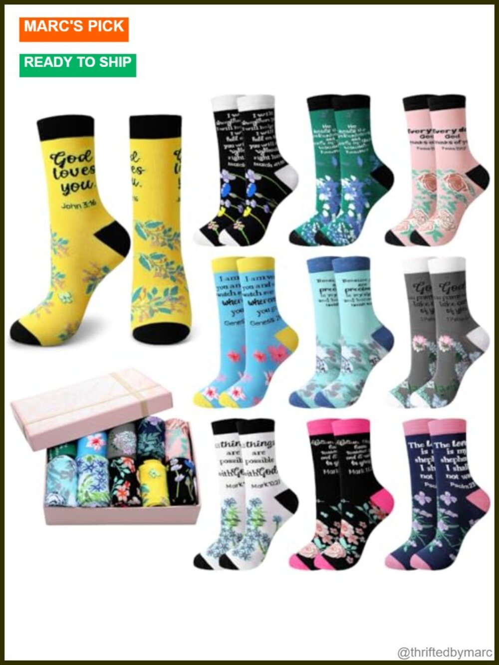 Christian Socks Inspirational Words Polyester Cotton Blend 30 Pairs